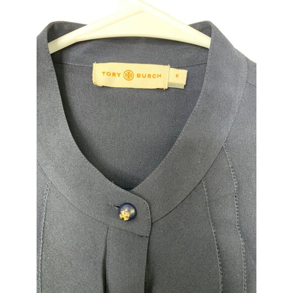 Tory Burch Womens Ruffle Front Shirt Dress Size 6 Navy Polyester RX10455 Shift - Picture 7 of 13